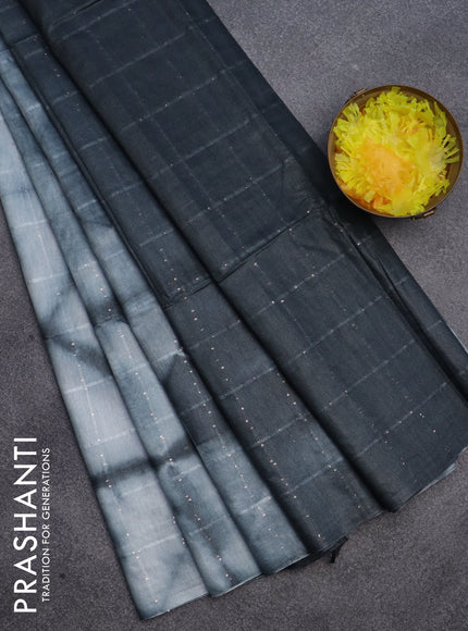 Semi bamboo saree pastel grey and elephant grey with allover batik prints & sequin work in borderless style