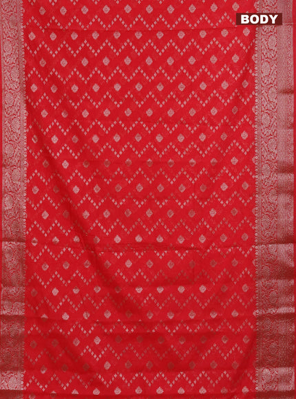 Semi chiniya saree red with allover thread & zari weaves and banarasi style border