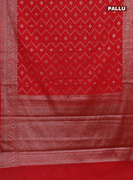 Semi chiniya saree red with allover thread & zari weaves and banarasi style border