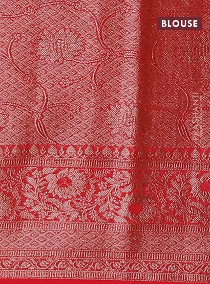 Semi chiniya saree red with allover thread & zari weaves and banarasi style border