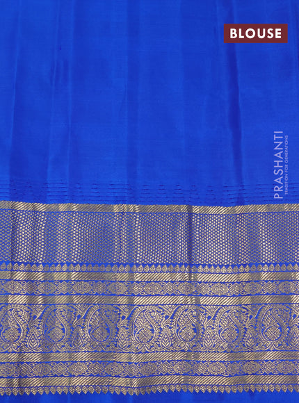 Pure gadwal silk saree deep maroon and blue with silver & gold zari woven buttas and long zari woven border