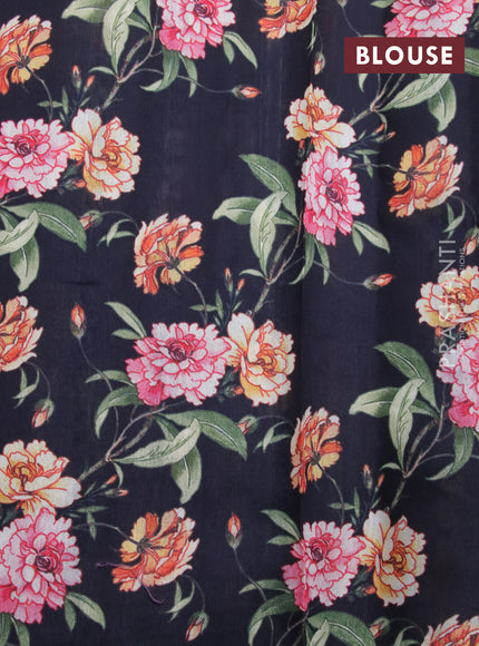 Tissue saree dual shade of grey and black with allover zari woven stripes pattern and zari woven border - printed blouse