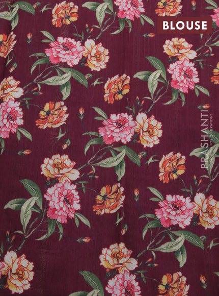 Tissue saree pastel maroon shade and deep maroon with allover zari woven stripes pattern and zari woven border - printed blouse