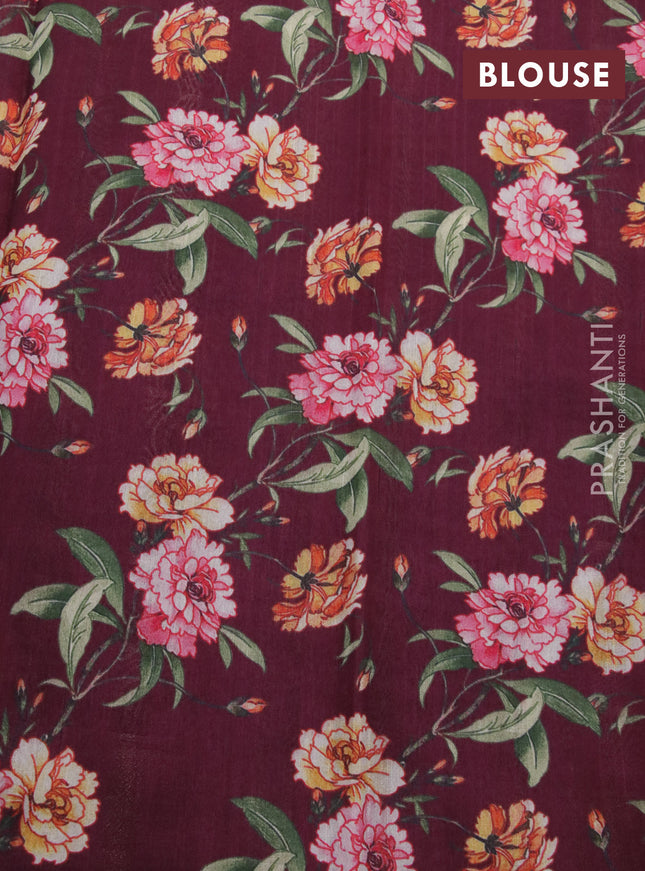 Tissue saree pastel maroon shade and deep maroon with allover zari woven stripes pattern and zari woven border - printed blouse