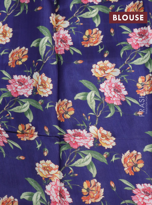 Tissue saree grey shade and blue with allover zari woven stripes pattern and zari woven border - printed blouse