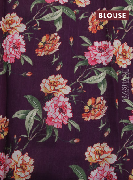 Tissue saree dual shade of wine and wine shade with allover zari woven stripes pattern and zari woven border - printed blouse