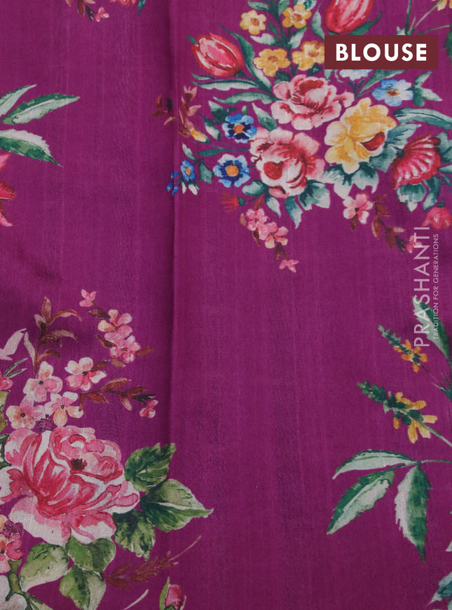 Tissue saree dual shade of wine and purple with allover zari woven stripes pattern and zari woven border - printed blouse