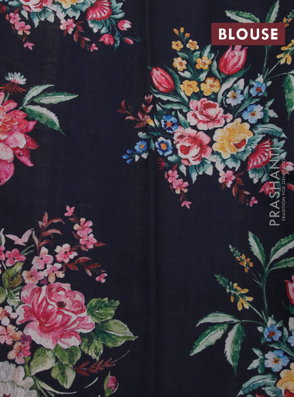 Tissue saree grey shade and black with allover zari woven stripes pattern and zari woven border - printed blouse