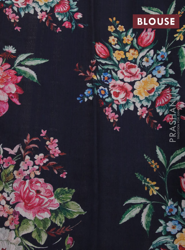 Tissue saree grey shade and black with allover zari woven stripes pattern and zari woven border - printed blouse