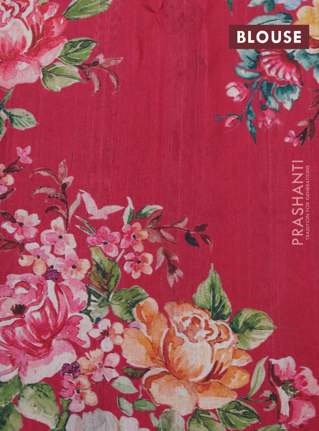 Tissue saree pastel maroon and red with allover zari woven stripes pattern and zari woven border - printed blouse