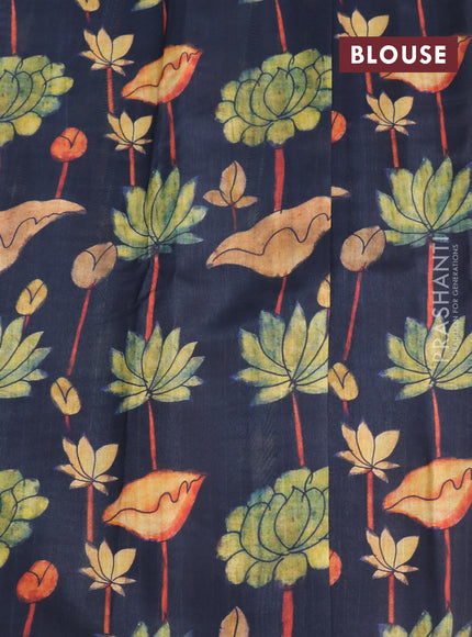 Tissue saree dual shade of grey and black with allover zari woven stripes pattern and zari woven border - printed blouse