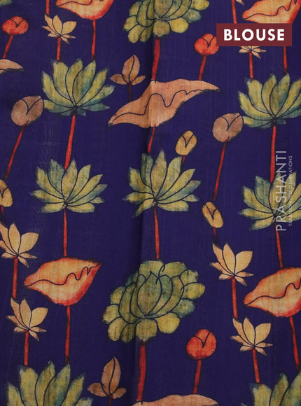 Tissue saree dual shade of grey and blue with allover zari woven stripes pattern and zari woven border - printed blouse