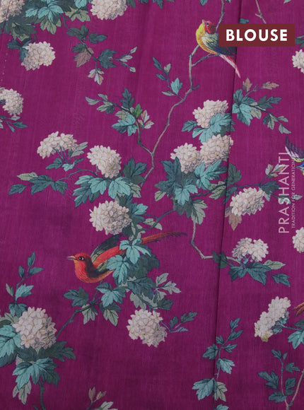 Tissue saree dual shade of grey and purple with allover zari woven stripes pattern and zari woven border - printed blouse