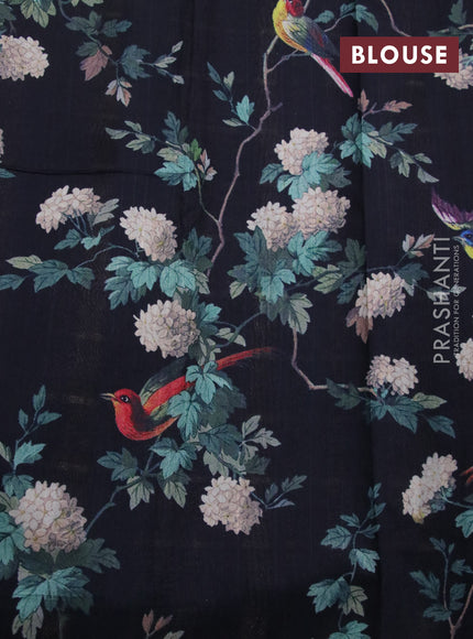 Tissue saree dual shade of grey and black with allover zari woven stripes pattern and zari woven border - printed blouse