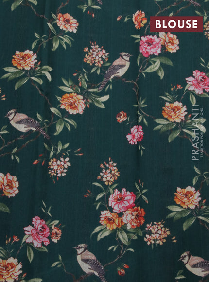 Tissue saree dual shade of green and green with allover zari woven stripes pattern and zari woven border - printed blouse