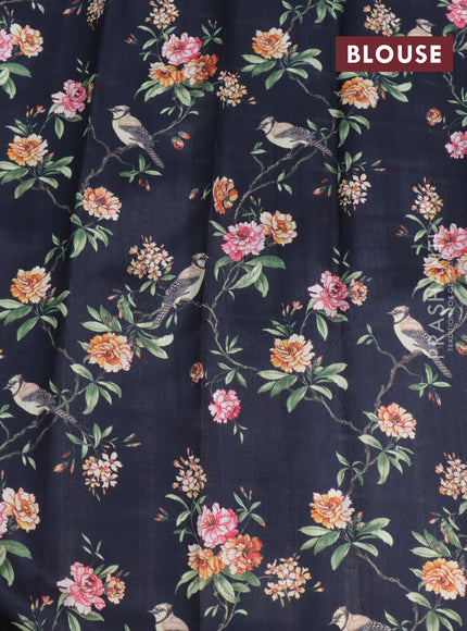 Tissue saree grey shade and black with allover zari woven stripes pattern and zari woven border - printed blouse