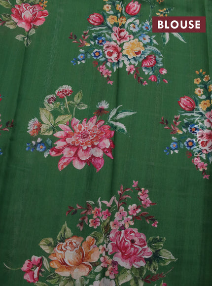 Tissue saree dual shade of green and green with allover zari woven stripes pattern and zari woven border - printed blouse