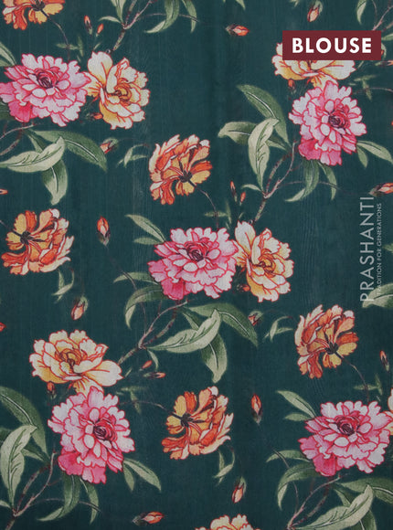 Tissue saree dual shade of green and green with allover zari woven stripes pattern and zari woven border - printed blouse