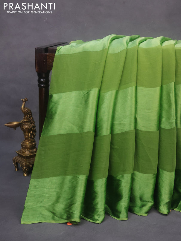 Chiffon saree green with plain body and satin border