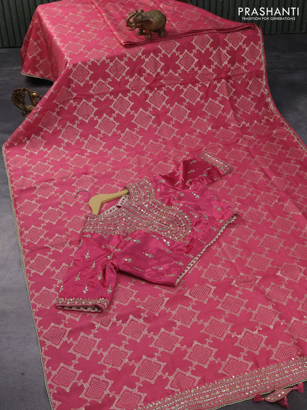 Munga tussar saree pink shade with allover zari weaves and lace work border