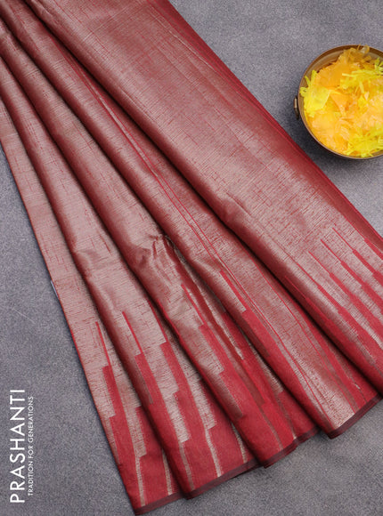Banarasi matka tissue saree maroon with plain body and long temple design zari woven border