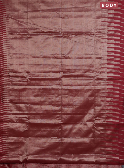 Banarasi matka tissue saree maroon with plain body and long temple design zari woven border