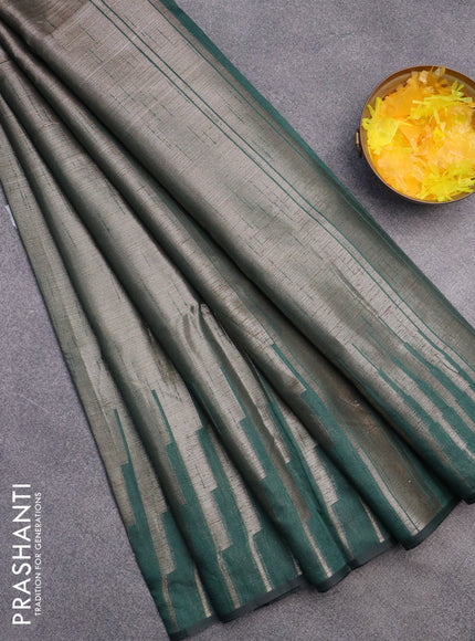 Banarasi matka tissue saree green with plain body and long temple design zari woven border