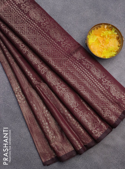 Banarasi matka tissue saree wine shade with allover zari woven brocade weaves and zari woven border