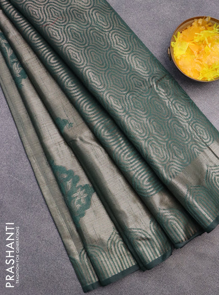 Banarasi matka tissue saree green with thread woven buttas and zari woven border