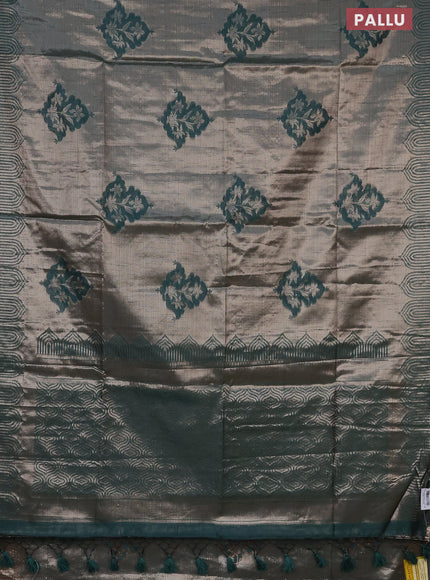 Banarasi matka tissue saree green with thread woven buttas and zari woven border