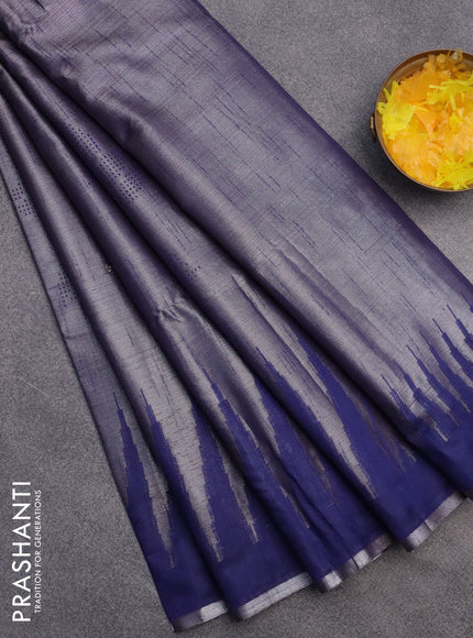 Banarasi matka tissue saree blue with plain body and long temple design zari woven border