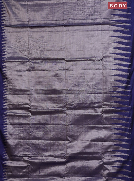 Banarasi matka tissue saree blue with plain body and long temple design zari woven border