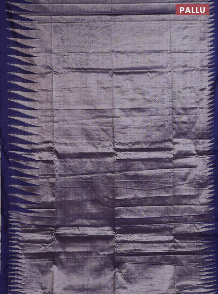 Banarasi matka tissue saree blue with plain body and long temple design zari woven border