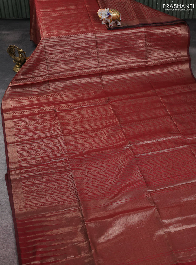 Banarasi matka tissue saree maroon with allover zari weaves and zari woven border