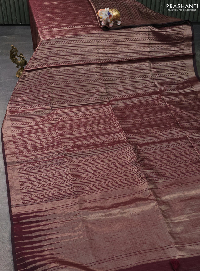 Banarasi matka tissue saree wine shade with allover zari weaves and zari woven border