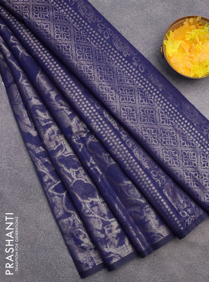 Banarasi matka tissue saree blue with allover zari woven brocade weaves in borderless style