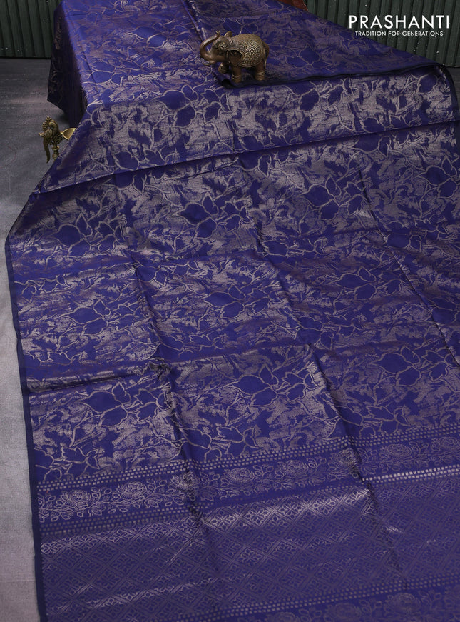 Banarasi matka tissue saree blue with allover zari woven brocade weaves in borderless style