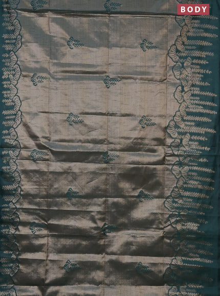 Banarasi matka tissue saree dark green with woven buttas and zari woven border