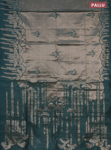 Banarasi matka tissue saree dark green with woven buttas and zari woven border