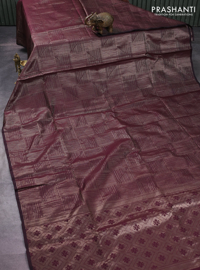 Banarasi matka tissue saree wine shade with allover thread & zari weaves in borderless style