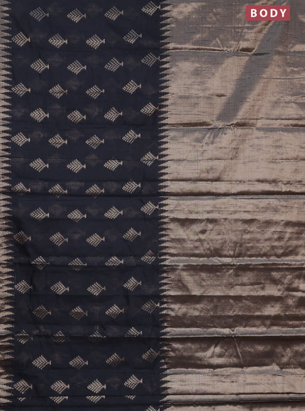 Banarasi matka tissue saree black with thread & zari woven buttas and long temple design zari woven border