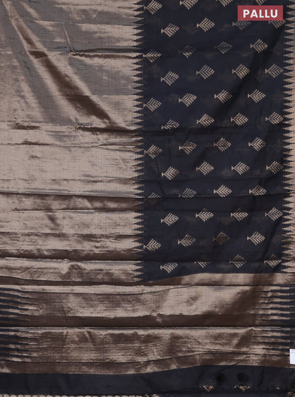 Banarasi matka tissue saree black with thread & zari woven buttas and long temple design zari woven border