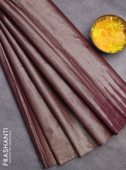 Banarasi matka tissue saree wine shade with thread & zari woven buttas and long temple design zari woven border