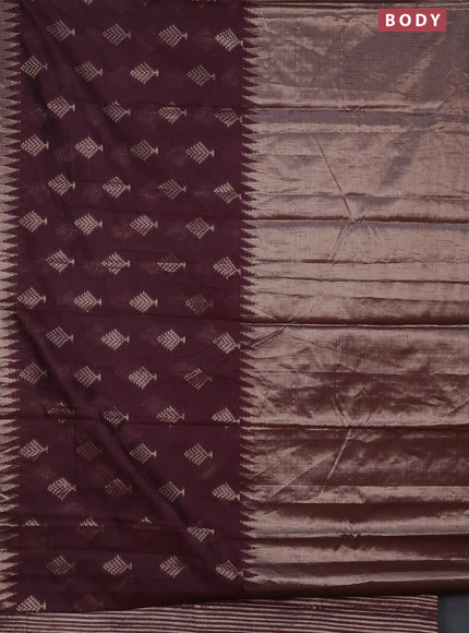 Banarasi matka tissue saree wine shade with thread & zari woven buttas and long temple design zari woven border