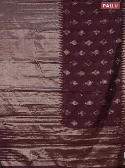 Banarasi matka tissue saree wine shade with thread & zari woven buttas and long temple design zari woven border