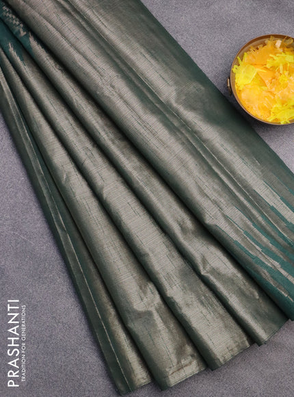 Banarasi matka tissue saree dark green with thread & zari woven buttas and long temple design zari woven border