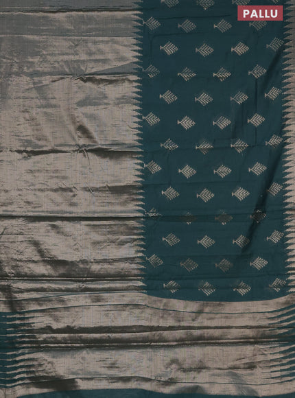 Banarasi matka tissue saree dark green with thread & zari woven buttas and long temple design zari woven border