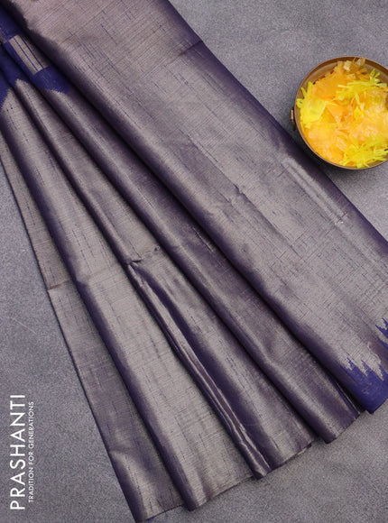 Banarasi matka tissue saree blue with plain body and temple design zari woven border