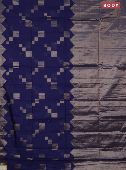 Banarasi matka tissue saree blue with plain body and temple design zari woven border