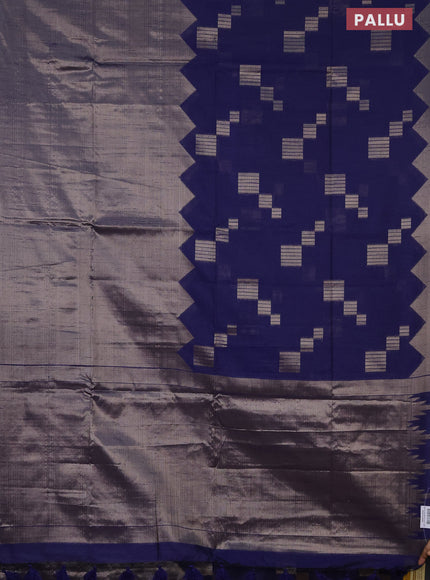 Banarasi matka tissue saree blue with plain body and temple design zari woven border